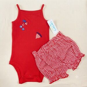 NWT Girls 12m Red Gingham Carters Cotton Child of Mine 2-Piece Summer Outfit Set